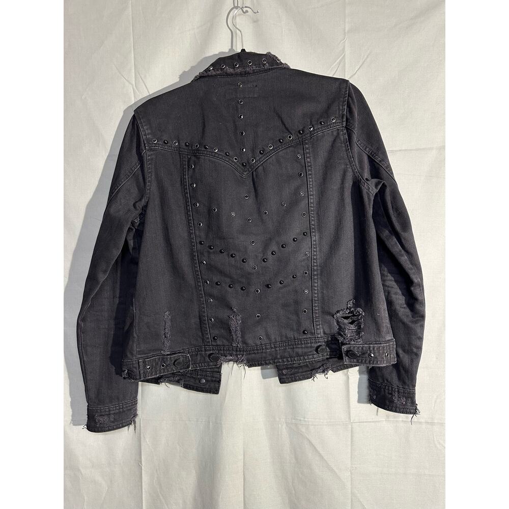 Blank NYC Jacket Womens Small Black Denim Studded Western Distressed Grunge - Picture 3 of 8